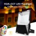 Projetor RGB+CCT Nichia Led, 50W, RF, RGB + Branco dual, Regulable