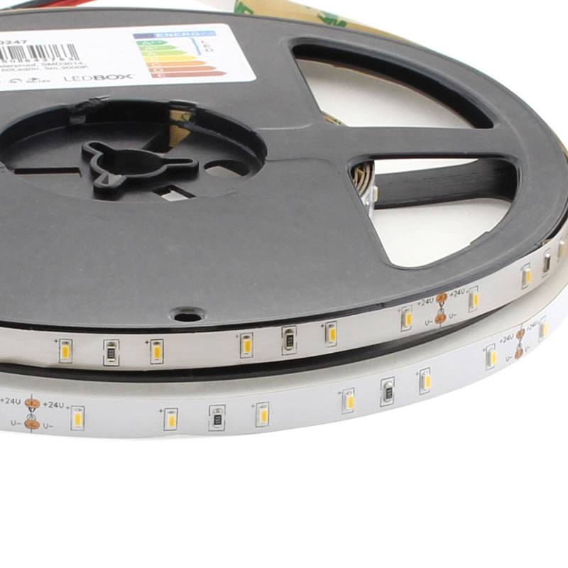 Tira LED Monocolor SMD3014, DC24V, 5m (60 Led/m),30W, IP68 nano waterproof, Blanco cálido