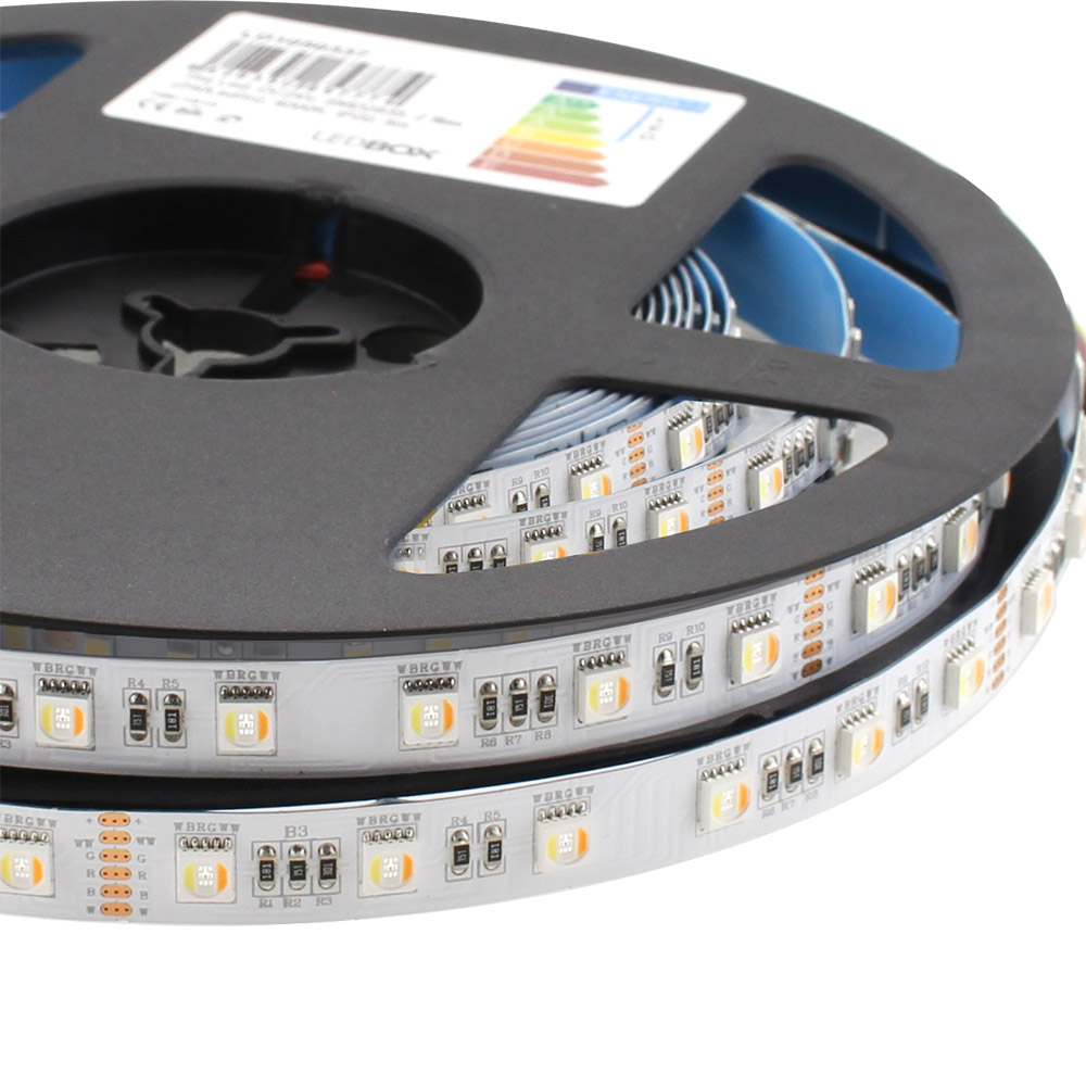 Tira LED SAMSUNG SMD5050, RGB+CCT, DC24V, 5m (60Led/m 5 en 1) - IP20, RGB + Blanco dual