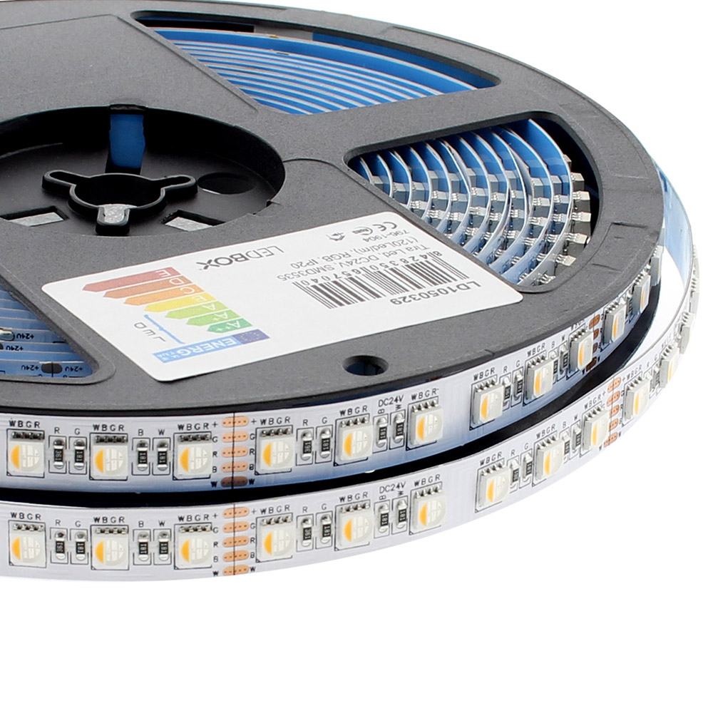Tira LED SAMSUNG SMD5050, RGB+W, DC24V, 5m (84Led/m 4 en 1) - IP20, RGB + Blanco cálido