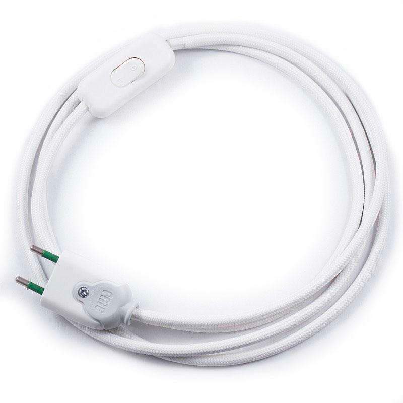 Cable textil con interruptor y enchufe, 2x0,75mm, 2m, blanco