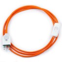 Cable textil con interruptor y enchufe, 2x0,75mm, 2m, naranja