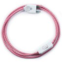 Cable textil con interruptor y enchufe, 2x0,75mm, 2m, rojo-blanco