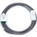 Cable textil con interruptor y enchufe, 2x0,75mm, 2m, negro-blanco