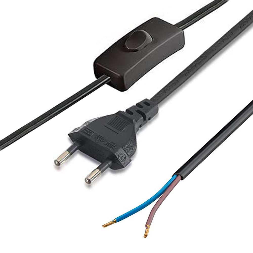 Cable con interruptor, 2 x 0,75mm, clavija EU, 1,5m. negro