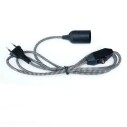 Cable textil E27 con dimmer y enchufe, 2m, negro-blanco